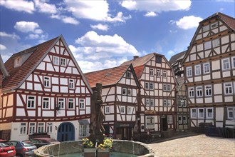 Half-timbered houses on the market square of Schlitz, a small town in the east of the Vogelsberg