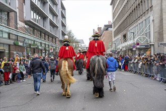 Rose Monday parade in Düsseldorf, horses, mounted groups at the street carnival, North