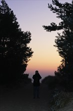 Sunrise on the Baltic Sea beach near Karlshagen, man with camera, September, Usedom,