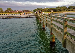 Baltic Sea beach, Baltic Sea coast with the Wustrow pier, evening mood, Baltic seaside resort