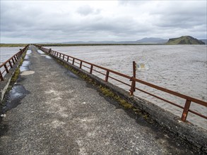 Historic bridge of ring road no. 1, crossing river Markarfljot, southern coast, Iceland, Europe