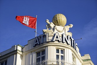 Europe, Germany, Hamburg, Outer Alster Lake, View to Hotel Atlantic, Facade decoration with globe,