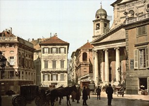 Piazza dell'Annunziata, Genoa, Italy, Genoa, Italy, Historic, digitally restored reproduction from