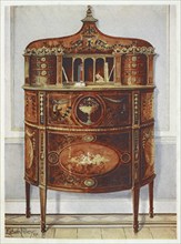 Furniture around the turn of the century 1900, Inlaid and painted satinwood writing-desk cabinet,