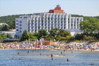 Hotel Amber Baltic and the beach in Miedzyzdroje, Western Pomerania, Baltic Sea, Poland, East