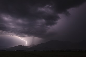 Lightning, thunderstorm, night shot, Loisach-Lake Kochel-Moor, Alpine foothills, Bavaria, Germany,