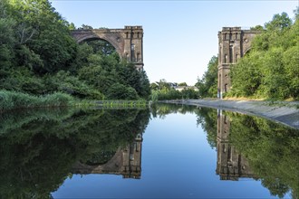 Ruins of the Hympendahlbrücke viaduct, Phoenix West in Dortmund, North Rhine-Westphalia, Germany,