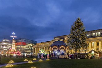 Stuttgart Christmas market in the evening. Traditional event with more than 3.5 million visitors