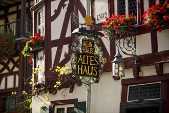 Wine house, medieval old house from 1392, half-timbered, Bacharach am Rhein, UNESCO World Heritage