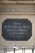 Granite plaque, inscription, monument, centre, Leer, East Frisia, Germany, Europe