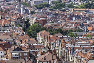 City view of Stuttgart. View of the roofs and facades of Stuttgart-Süd with Liststraße. Stuttgart,