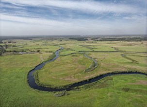 The meandering Biebrza River in the Biebrza National Park in northern Poland. Goniadz, Podlasie,