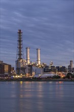 BASF, Lugwigshafen on the Rhine, industrial area, dusk, Mannheim, Baden-Württemberg, Germany,