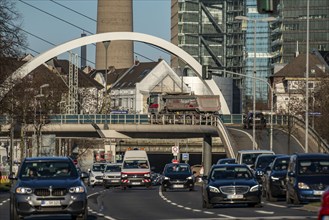 Düsseldorf, Völklinger Straße, federal road B1, city centre traffic, flyover bridge to the city