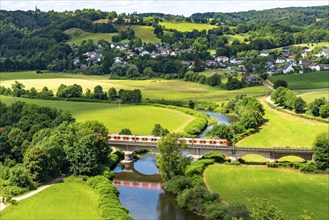 The River Sieg, between Oberauel and Blankenberg, near Hennef, bridge over the Sieg, for cyclists