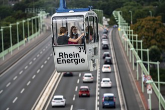 Rhine cable car, cabin above the zoo bridge, Rhine, Cologne, North Rhine-Westphalia, Germany,