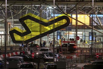 Cologne-Bonn Airport, CGN, North Rhine-Westphalia, Passenger Terminal 2, Logo, evening, Germany,