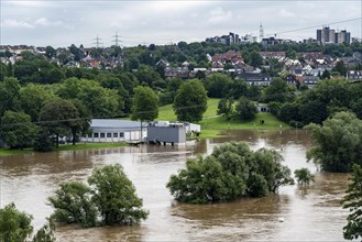 High water on the Ruhr, after long heavy rainfall the river left its bed and flooded the