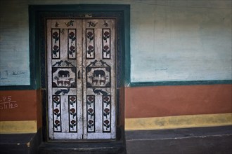 Entrance door of a house in a tribal village, Jharkhand, India, Asia