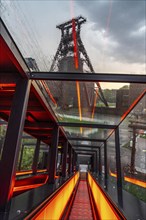 Zeche Zollverein, rainy day, ride on the escalator of the Ruhr Museum, in the coal washing plant,