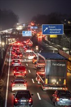 Traffic jam on the A40 motorway, Ruhrschnellweg, in Essen, North Rhine-Westphalia, Germany, Europe