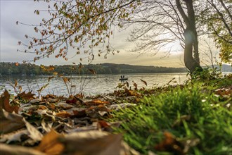 Lake Baldeney, autumn, rowing boats with anglers, Essen, North Rhine-Westphalia, Germany, Europe