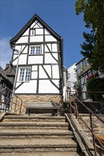 The old town centre of Essen-Kettwig, Ruhrstrasse, church steps, night watchman, Essen North