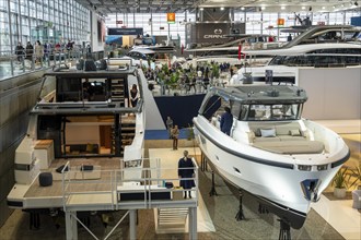 Large yachts, luxury yachts, in Hall 6 of BOOT 2024, the world's largest yacht and water sports