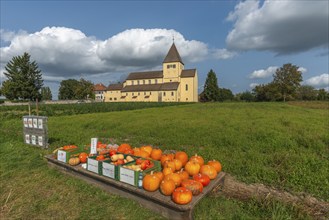 Oberzell, Reichenau Island, St. George's Parish Church, UNESCO World Heritage Site, pumpkin sale,