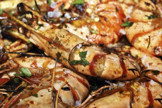 Grilled black tiger prawns