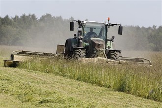 A tractor mows grass for the forage harvest, Müncheberg, 02/06/2020