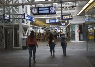 People in the concourse of Leiden Central railway station, Netherlands