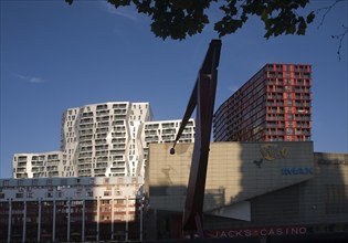 The Schouwburgplein designed by architect Adriaan Geuze modern city square on the roof of a car