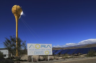 Heliostats reflect sunrays to receiver tower, solar energy scientific research centre, Tabernas,