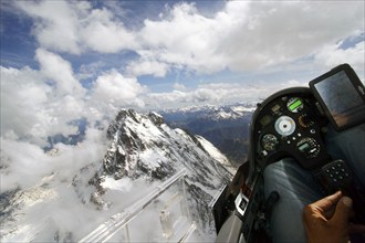 View from the cockpit of a glider on Monte Viso, Cottian Alps, mountain, three thousand metre,