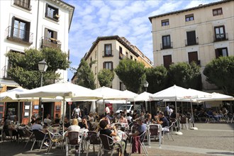 Pavement street cafe in Plaza de San Ildefonso square, Malasana, Madrid city centre, Spain, Europe