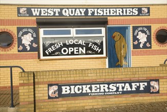 West Quay Fisheries fish shop, Bickerstaff fishing company, Newhaven, East Sussex, England, United