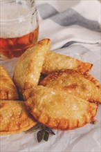 Fried chebureks, close-up, on a light background, no people