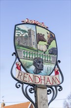 Village sign for Rendham, Suffolk, England, UK