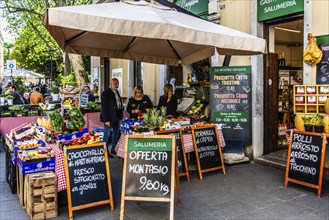 Vegetable shop, Cavana district with its numerous bars and restaurants, Trieste, harbour town on