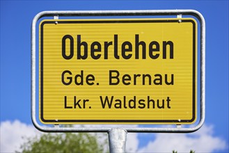 Town entrance sign against blue sky to the Oberlehen district, Bernau im Black Forest, Black