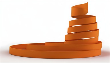 Three dimensional render of orange spiral ribbon against white background, AI generated