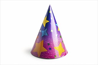 Paper party hat with stars on white background. Generative Ai, AI generated