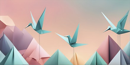 Abstract origami bird wallpaper illustration, AI generated