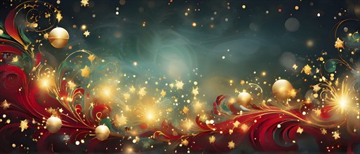 Abstract wallpaper illustration of Christmas symbols for gift cards, swirling shapes and lines, in