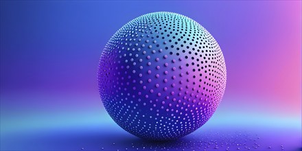 3D rendering of an abstract digital sphere composed of dots with a gradient background, AI