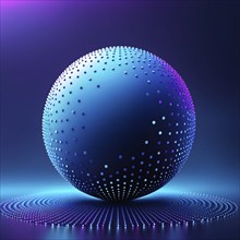 3D rendering of an abstract digital sphere composed of dots with a gradient background, AI