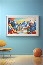 Art gallery with canvas and plastics in a 3D illustration, AI generated