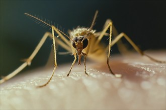 Close up of mosquito insect on human skin. Generative Ai, AI generated