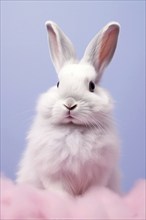 White rabbit in front of pastel violet background. KI generiert, generiert AI generated